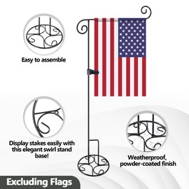 Sunnychicc 2 Pcs Garden Flag Stand with Base Above Ground Metal Yard Flag Pole Holder with One Tiger Clip Two Spring Stoppers for Fall Christmas Holiday Outdoor Decoration(Classic Style)