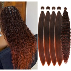 Ombre Black Ginger Pre Stretched Hypoallergenic Boho Hair for Braiding Hair Synthetic Braiding Hair Deep Wave Non Toxic