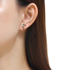 Candy Cane Christmas Stud Earrings - Qings 925 Sterling Silver Cute Small Bow Cubic Zirconia Red Green Enamel Xmas Earrings Jewelry Gifts for Women Girls Daughters