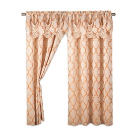 Elegant Comfort Moroccan Trellis Print, Jaquard Look Curtain Panels with Attached Pleated Valance, with 2inch Rod Pocket for Bedroom, Living Room (54 X 84-inches Long, Set of 2), Beige