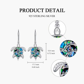 Sea Turtle Earrings for Women S925 Sterling Silver Sea Turtle Dangle Earrings Ocean Animal Jewelry Gifts for Sea Turtle Lover