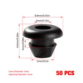 YIXISI 50 pieces diameter 3 x 5 mm rubber grommets, closed rubber grommets, cable grommet, rubber grommet, electric conductor sealing ring, for cable protection, cable duct