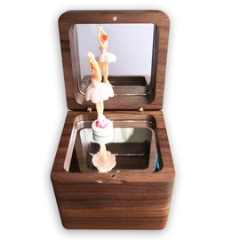 Walnut Wooden Ballerina Dancer Girl Music Box with Sankyo Musical Movement Tune: Beauty and The Beast
