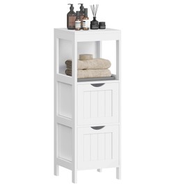 VASAGLE Bathroom Floor Cabinet, Bathroom Storage Organizer Rack Stand, Multifunctional Corner Unit, 2 Drawers, 35 Inches in Height, White UBBC42WT
