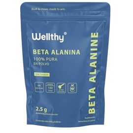 Wellthy 100 Beta Alanina 400g. Presentación en Polvo, 2.5g por Porción, Cuchara Medidora Incluída dentro del empaque, 160 Porciones por Envase, más...