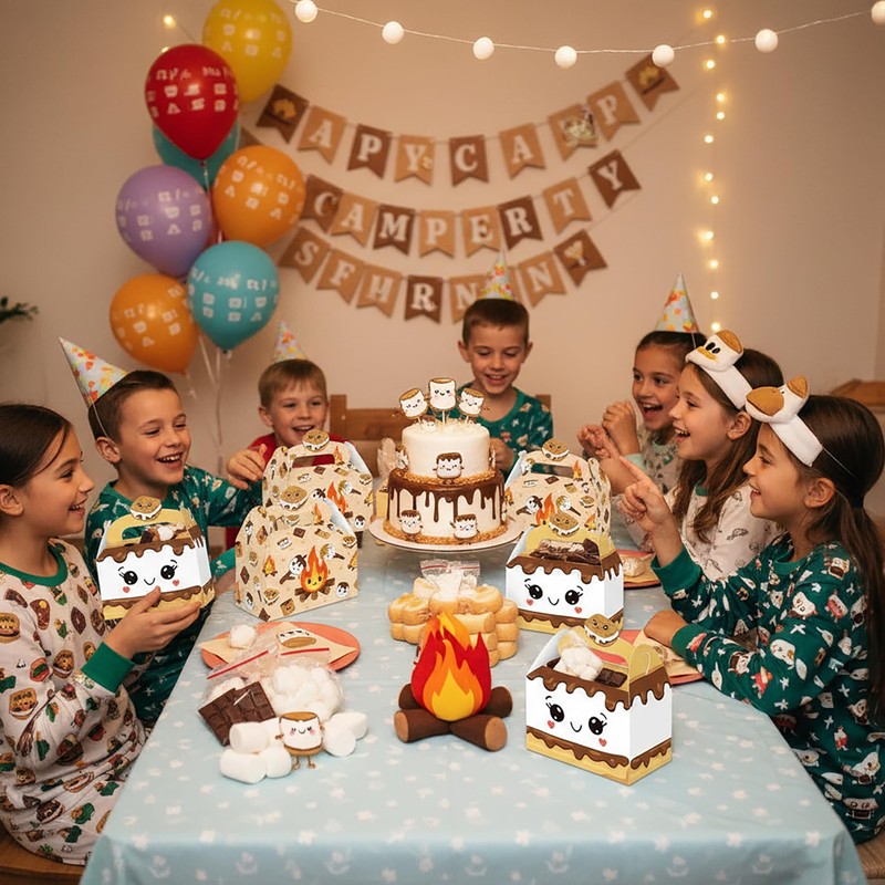S'mores Treat Boxes 12pcs Cute Campfire Themed Party Favor Boxes