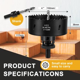 102 mm Hole Saw for Metal and Wood, 4 Inch HSS Bi-Metal Hole Drill Round Hole Cutter with 40 mm Cutting Depth, for Steel, Iron, Aluminium, Ceilings, Drywall and Plasterboard