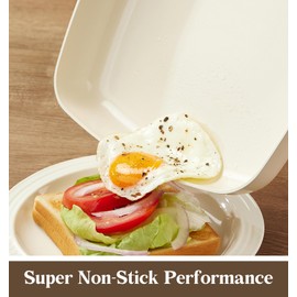 KOCH SYSTEME CS Nonstick Grill Pan for Indoor Cooking, 9.5 Inch Ceramic Square Frying Pan with Lid, Versatile Nonstick Griddle Pan for Stove Tops, Induction Compatible, Toxic-Free, Cream White