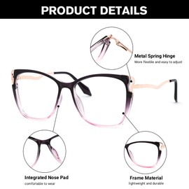 Zeelool Fashion Cat Eye Glasses Frame for Women with Non-prescription HD Clear Lens JGX278890, Black-pink, Large