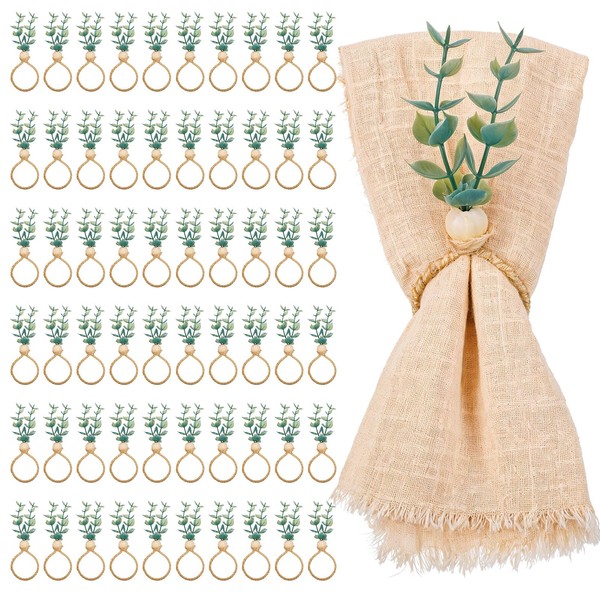 JIEYAO Set of 30 Eucalyptus Leaf Napkin Rings, Farmhouse Boho