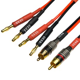 CNCESS CESS-024-2f Speaker Cable with RCA Plug to 4mm Banana Plug, Pure Copper Gold-Plated Connectors, Silicone Tinned Copper Wire (14AWG 2 Feet)