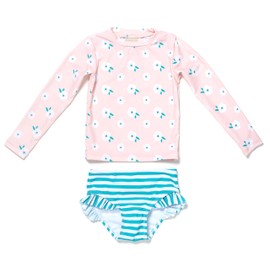 Coast & Crest Long Sleeve Rash Guard 2 Piece Swimsuit Set Poppy Floral 18-24M