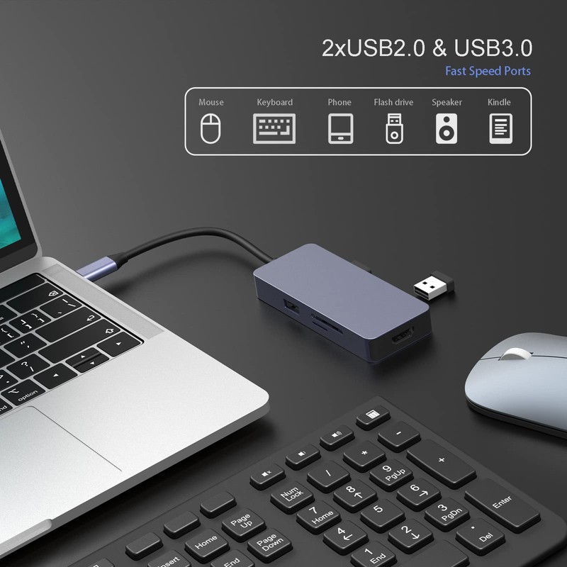 USB C Hub, AYCLIF Docking Station, 6-in-1 USB-C Adapter with