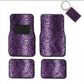 MB Wheels A Set of 4 Universal Fit Animal Print Carpet Floor Mats for Cars/Truck and 1 Key Fob - Leopard Purple