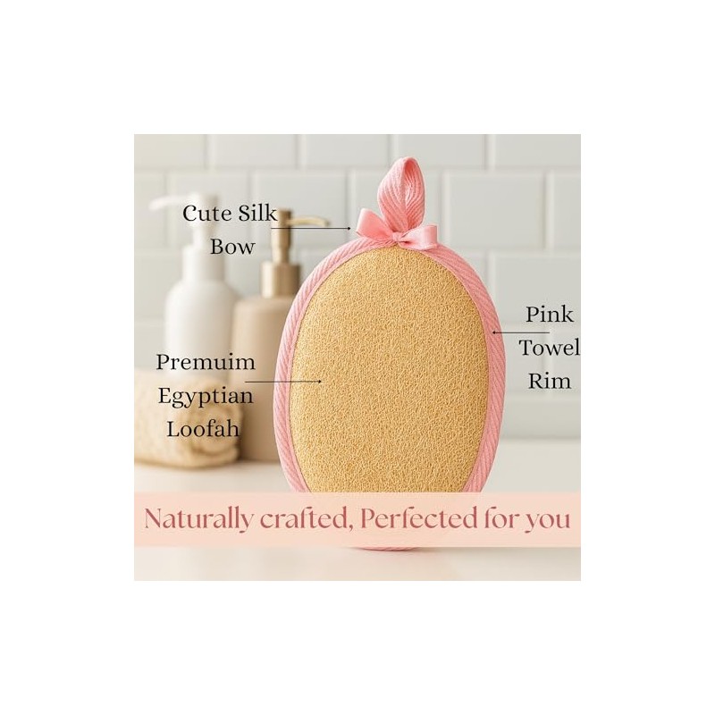 CraftsOfEgypt Natural Loofah Luffa Shower Sponge - Pink Beige, 2PCS