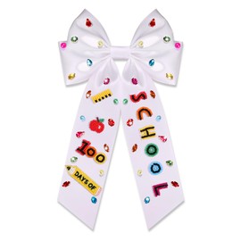 Back to School Hair Bows Clips for Teacher Pencil FRI-YAY Hair Ribbon Bows Teacher Accessories White Satin Ribbon Hair Bows School Hair Bow Barrettes Teacher Appreciation Gifts (Pattern L)