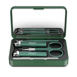 Nice 5-in-1 Premium Grooming Set: Nail Clipper, File, Ear Pick, Facial Hair Scissors, and Mirror in Elegant Storage Box - Manicure Pedicure Kit With Slant Edge Toenail Clipper