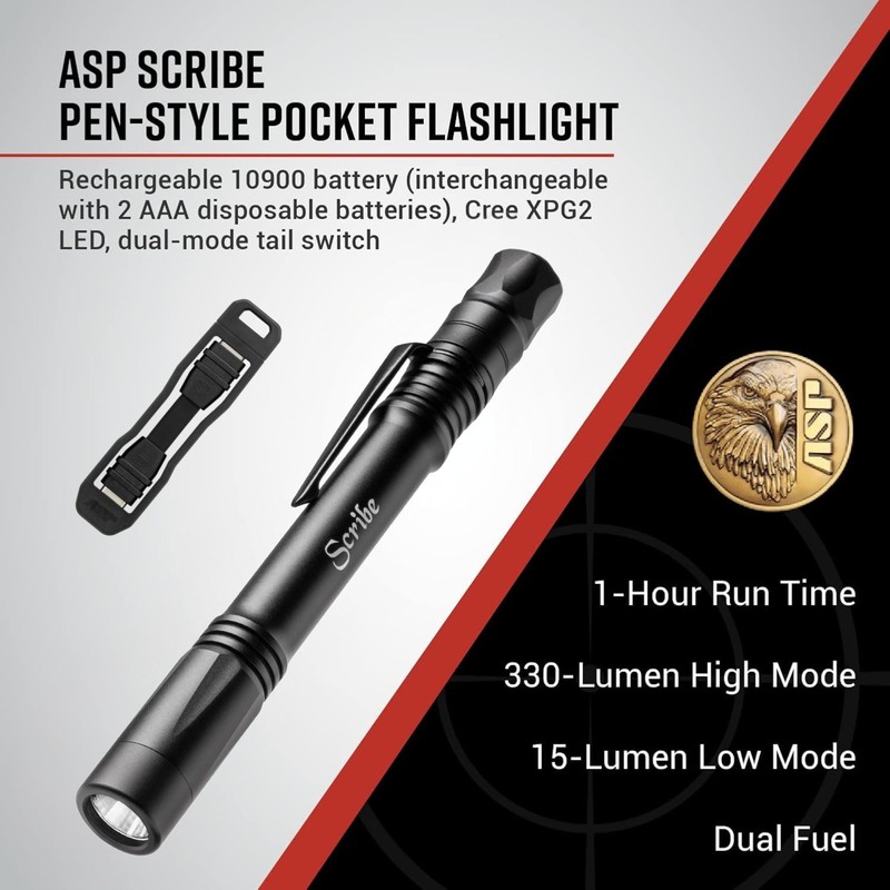 ASP Scribe, Pen-Style Pocket LED Flashlight, 330 Lumens, Bright Cree
