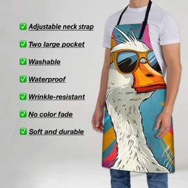 Turamurra Cool Goose Apron for Women Men 28x33in, Kitchen Chef Aprons with 2 Pockets, Polyester, Fun Apron for Cooking BBQ Baking Gardening Chef, Gifts for Mom Wife Dad
