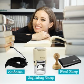 Custom Library Embosser - Style 105 - Embosser, Wood Stamp or Self Inking Stamp - Book Embosser Includes 50 Gold Seals - Custom Stamp Seal from The Library of