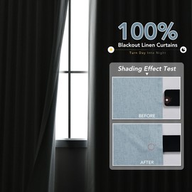 Blue Linen Blackout Curtains for Bedroom 120 Inch Length 2 Panels Set Back Tab Pocket Neutral Farmhouse Living Room Darkening Curtains Track System Thermal Insulated Black Out Drapes 52x120