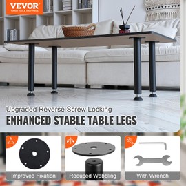 VEVOR 16 Inch Adjustable Desk Legs, Reinforced Steel Office Table Furniture Legs Set of 4 for DIY, 1200 lbs Load Capacity Heavy Duty Desk Legs, Quick Instalation Legs with Adjustable Foot Cup Black