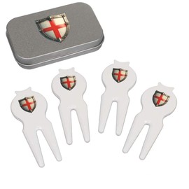 Azeeda 'England Flag Within Shield' Golf Divot Tool/Repair Fork Gift Set (GO00071725)