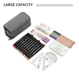 Della Gao Big Capacity Pencil Case, Aesthetic Pencil Pouch with 3 Compartments Large Pencil Bag Nylon Storage Pen Bag Office Stationery Organizer for Women and Men - Grey