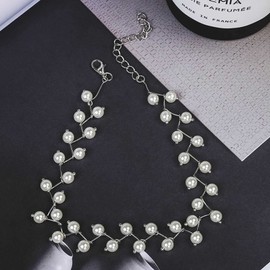 YienDoo Bridal Pearl Choker Necklace Chain Silver Pearl Chain Short Necklace Pearl Cluster Choker Chain Wedding Pearl Necklace Charm Prom Necklace Jewelry Gift for Women Girls