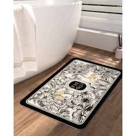Zavnz Elf Soft Diatomaceous & PU Leather Bath Mat, Non-Slip, Super Absorbent, Quick-Dry Shower Rug for Bathroom, Easy Clean & Fits Under Door (Butterfly Garden, 23.5 * 15.7)