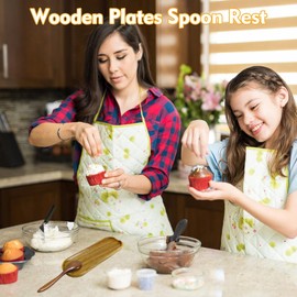 Spoon Rest Kitchen, Special Retro Brown Wooden Long Shape Cooking Spoon Holder for Snack Coffee Tea, with a Wooden Spoon