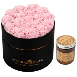 LIFELUM Forever Roses with Candle in a Box,Flowers for Delivery Prime Today, Red Preserved Roses Bouquet, Birthday Gifts for Wife (Pink)