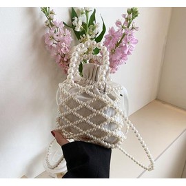 umely Pearl Handbag, Drawstring Type, Women's, Smaller, Handbag, Wedding, Formal After-party, White, Beaded Bag, Shoulder Bag, Shoulder Bag, white
