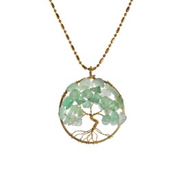 AeraVida Charisma 30 mm Tree of Life Stone and Brass Pendant Necklace (Green)