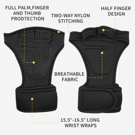 Lorpect Ventilated Weight Lifting Gloves ，with Built-in Wrist Wraps Full Palm Protection & Extra ，Grip Great for Pull Ups Cross Training Fitness Men & Women New (Black, M)