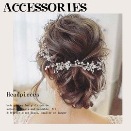 Foyte Crystal Bride Wedding Headpieces Flower Bridal Hair Vines Rhinestone Leaf Hair Pieces Pearl Hair Comb Bridesmaid Side Combs Hair Accessories for Women and Girls (silver pearl)
