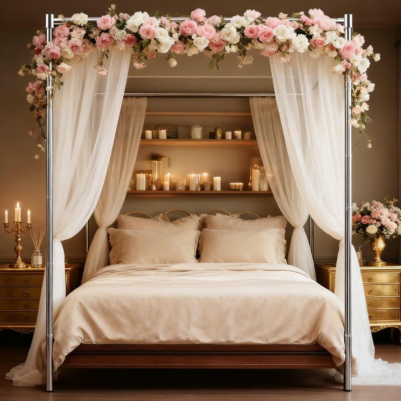 Canopy Bed Frame Queen Size, Thicken Stainless Steel Canopy Bed