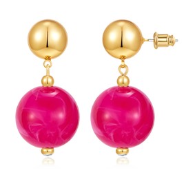 Rose Red Resin Acrylic Earrings for Women 20MM Large Bead Ball Drop Earrings Statement Chunky Drop Earring Holiday Fashion Trendy Jewelry