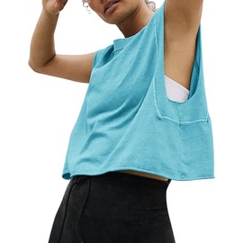 HUGOOME Boxy Muscle Tank for Women Aqua