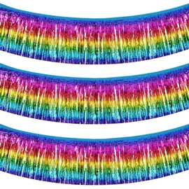 TONIFUL Metallic Foil Fringe Garland Dark Rainbow Wall Hanging Tinsel Fringe Banner for Car Parade Bridal Shower Wedding Birthday Easter Graduation Holiday Party Decoration (30 Feet)