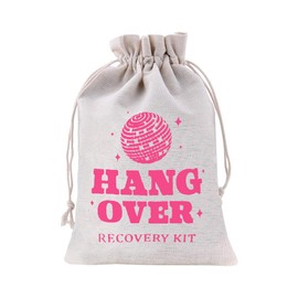 Discoball Hangover Recovery Kit Pouch Muslin Drawstring Bag Bridal Shower Bachelorette Welcome Party Favor Bags for 70's Themed Music Party Supply Hangover Kit Bag Wedding Gift Wrapping Bag