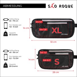 SAO ROQUE ® Bum Bag for Men and Women, Passport Case, Belt Bag, Travel Gadgets with RFID Blocker, Hip Bag, Stylish, Money Belt, Flat, Silver-Grey (XL), money belt