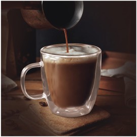 Mumba Insulated Coffee Mugs Beer Glasses Vintage Design, 12 oz [NO CONDENSATION] Double Wall Glass, Borosilicate Glassware Stemless Keep Drinks Cold and Hot Coffee Insulated (Coffee Mugs, 12 oz)