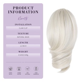 ZQIAN BEAUTY Claw Clip Ponytail Extension - 12 Inch Curly Ponytail Extension, Wavy Pony Tails Hair Extensions, Synthetic Hair Extensions Ponytail, Clip On Ponytails for Women (Color: Platinum Blonde)