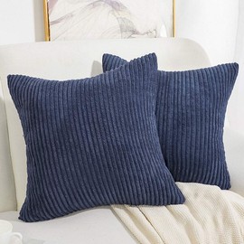 PiccoCasa Pack of 2 Corduroy Cushion Covers, 45x45cm/18x18 in Decorative Throw Pillow Covers for Sofa Couch Living Room Bedroom - Fluffy Soft Square Cushion Covers Navy Blue