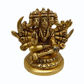 Brass Panchmukhi Hanuman Statue Murti Idol 3"inch - Brass Lord Bajrangbali Decorative Worship Hindu Gods Decor Deity Gift Figurine for Office/Home Figure Anjaneya Pavanputra Sculpture Monkey God Face