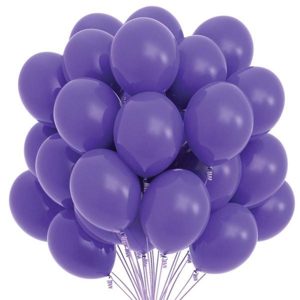 Prextex 75 Purple Party Balloons 12 Inch Purple Balloons with Matching Color Ribbon for Purple Theme Party Decoration, Weddings, Baby Shower, Birthday Parties Supplies or Arch Décor - Helium Quality
