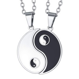 FaithHeart Yin Yang Necklace, Stainless Steel Mens Yin and Yang Pendant BFF Jewelry, Matching Necklaces for Couples