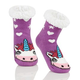 Zando Kids Boys Girls Fuzzy Socks Winter Slipper Socks Fleece Christmas Socks Baby Thick Fluffy Socks Thermal Anti Skid Socks Warm Socks for Girls Grip Animal Socks Unicorn 6-8 Years