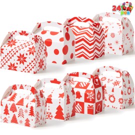 JOYIN 24 PCS Christmas Cookie Boxes, 3D Christmas Foil Treat Boxes for Holiday Xmas Goody Gift, Goodie Paper Boxes, School Classroom Party Favor Supplies, Candy Treat